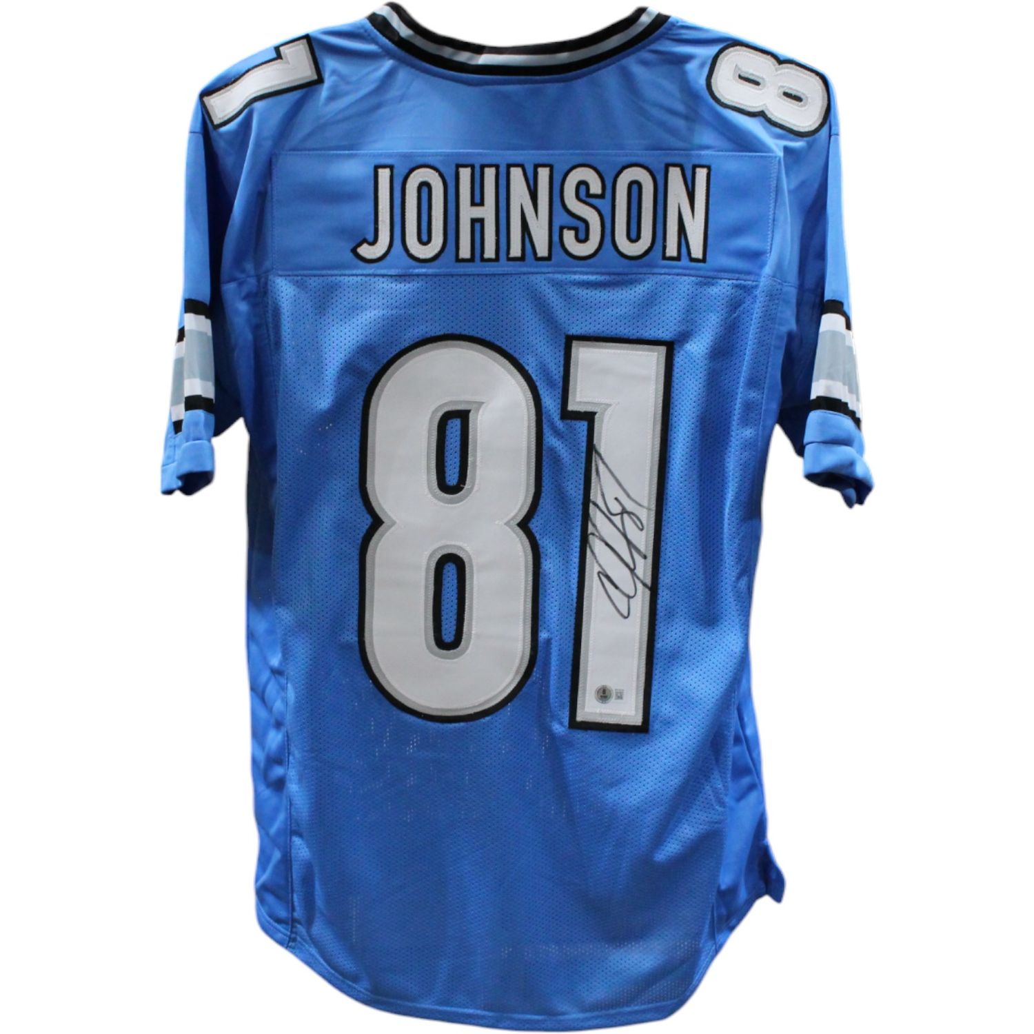 Calvin Johnson Autographed/Signed Pro Style Blue Jersey Beckett