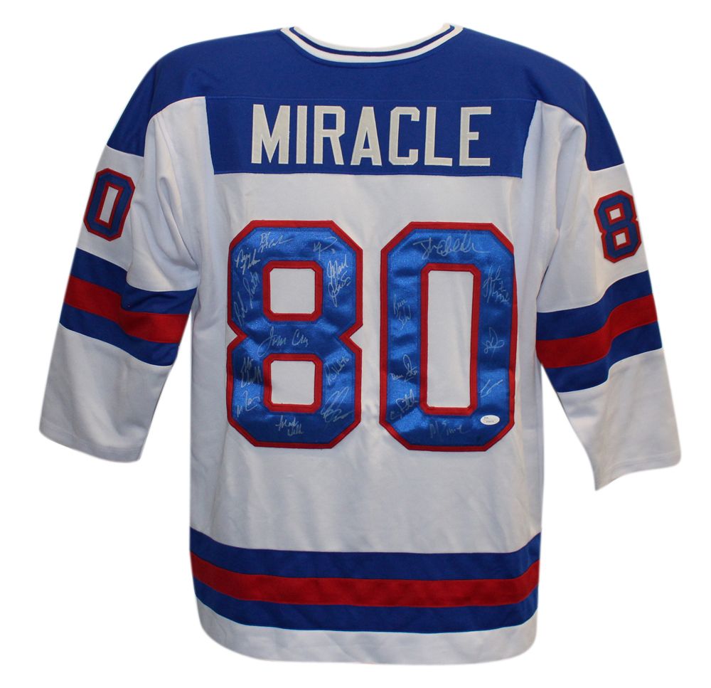 1980 USA Hockey Team Autographed/Signed White XL Jersey 19 Sigs JSA