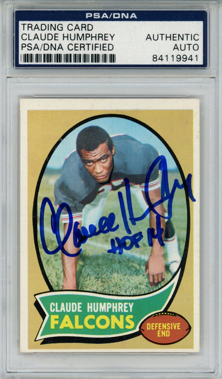 Claude Humphrey Autographed 1970 Topps #156 Trading Card HOF PSA Slab