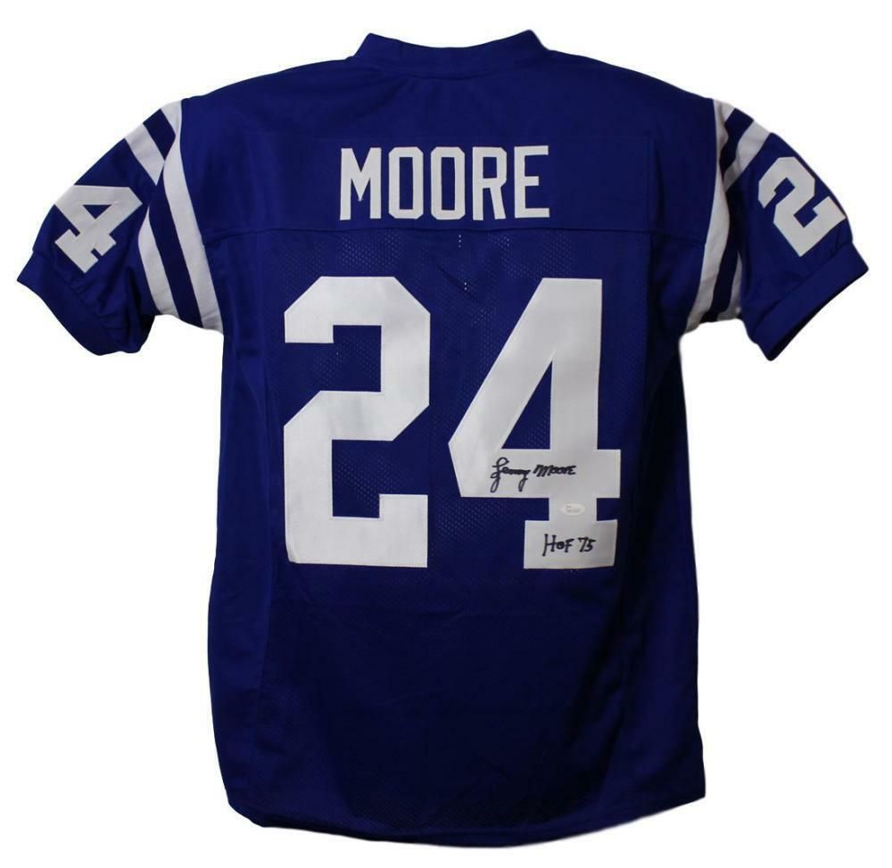 Lenny Moore Autographed Baltimore Colts Blue XL Jersey HOF JSA