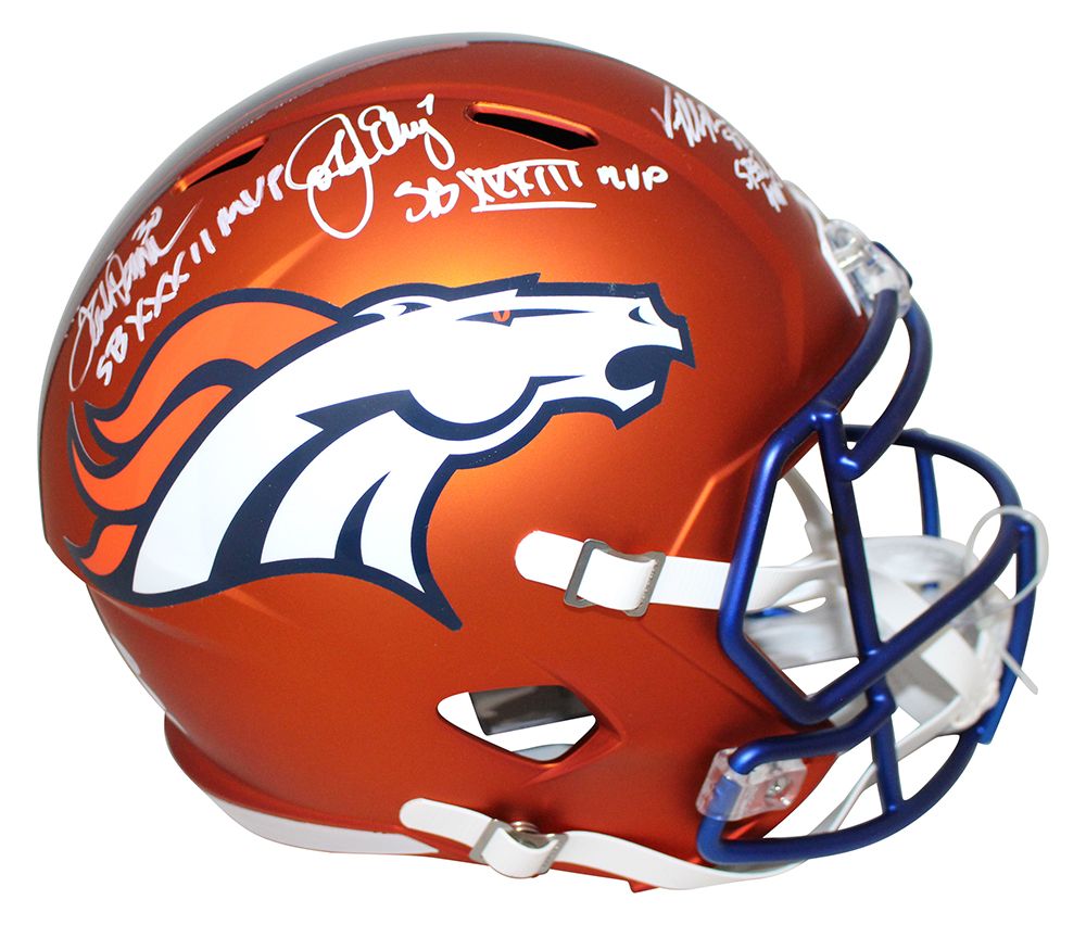 Elway Miller &amp; Davis Signed Denver Broncos Blaze Replica Helmet MVP BAS