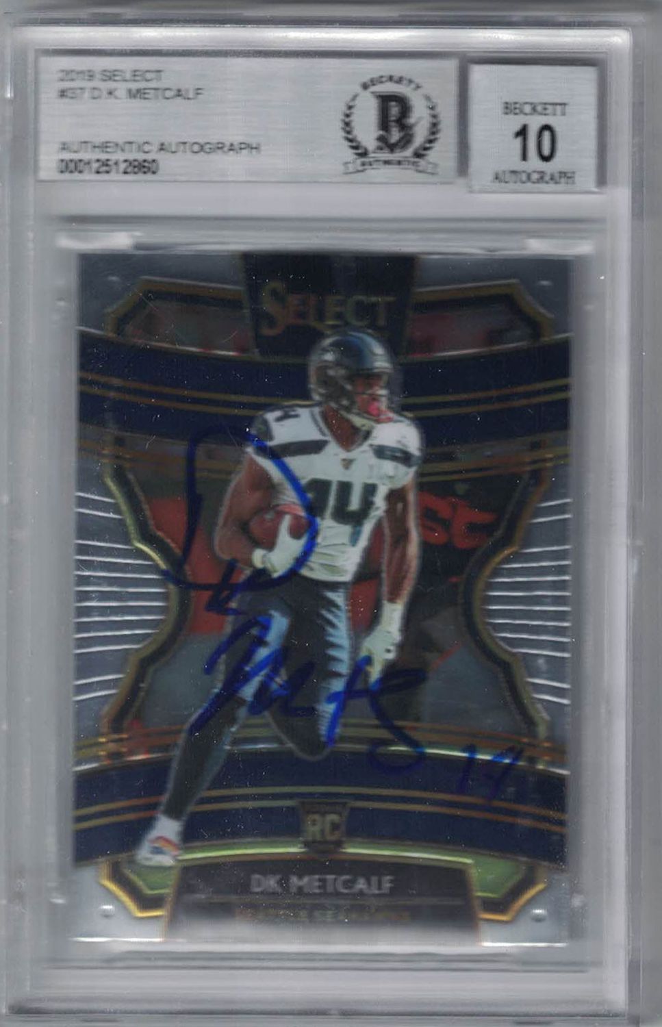 DK Metcalf Signed Seattle Seahawks 2019 Select Trading Card BAS 10 Slab
