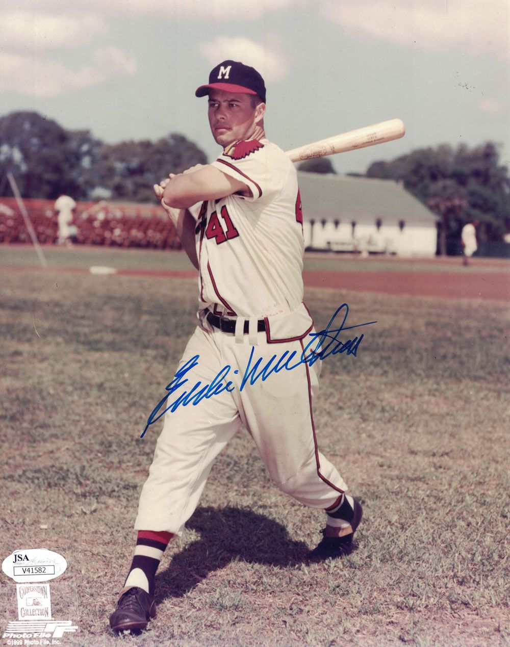 Eddie Matthews Autographed/Signed Milwaukee Braves 8x10 Photo JSA PF
