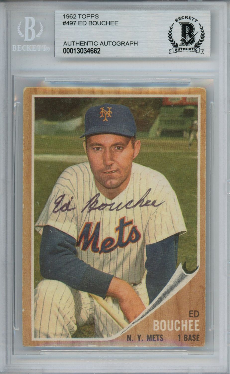 Ed Bouchee Autographed 1962 Topps #497 Trading Card Beckett Slab