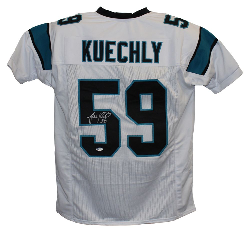 Luke Kuechly Autographed/Signed Carolina Panthers White XL Jersey BAS