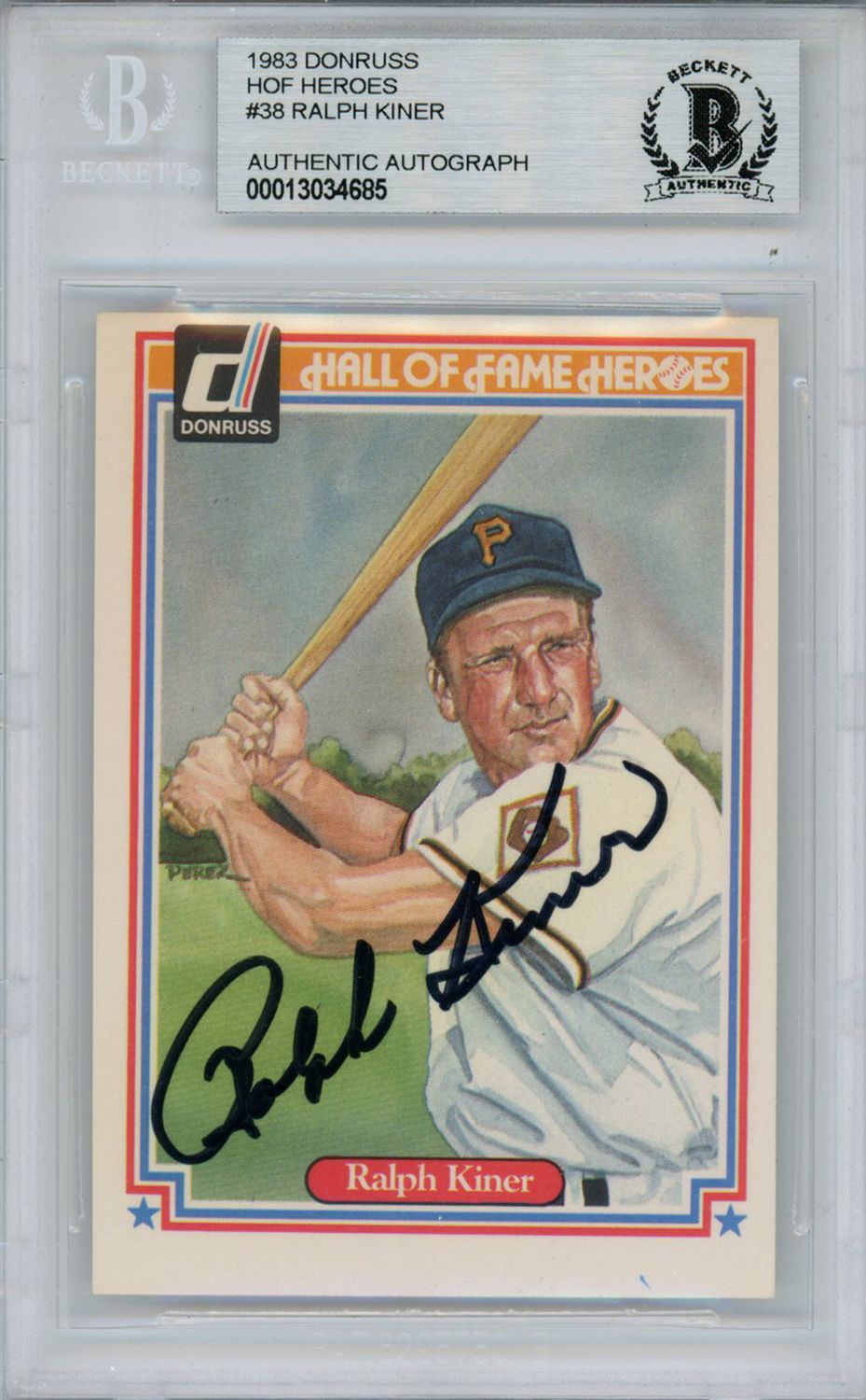 Ralph Kiner Autographed 1983 Donruss HOF Heroes #38 Card Beckett Slab