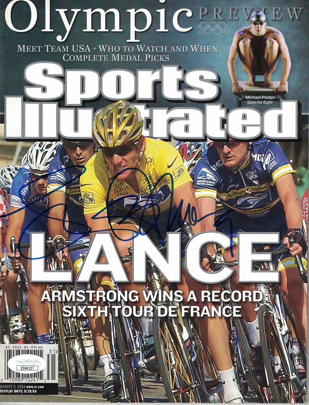Lance Armstrong Autographed Sports Illustrated 8/2/2004 No Label JSA