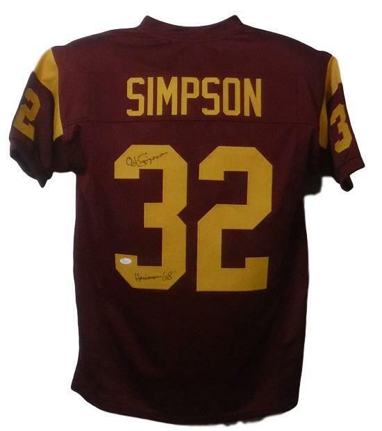 OJ Simpson Autographed USC Trojans Custom Size XL Red jersey Heisman 68 JSA