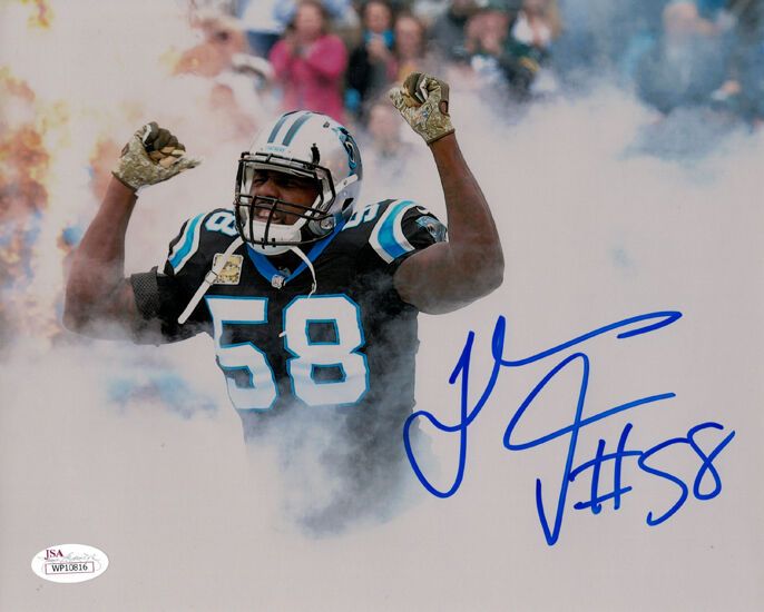 Thomas Davis Autographed Carolina Panthers 8x10 Photo (smoke black) JSA
