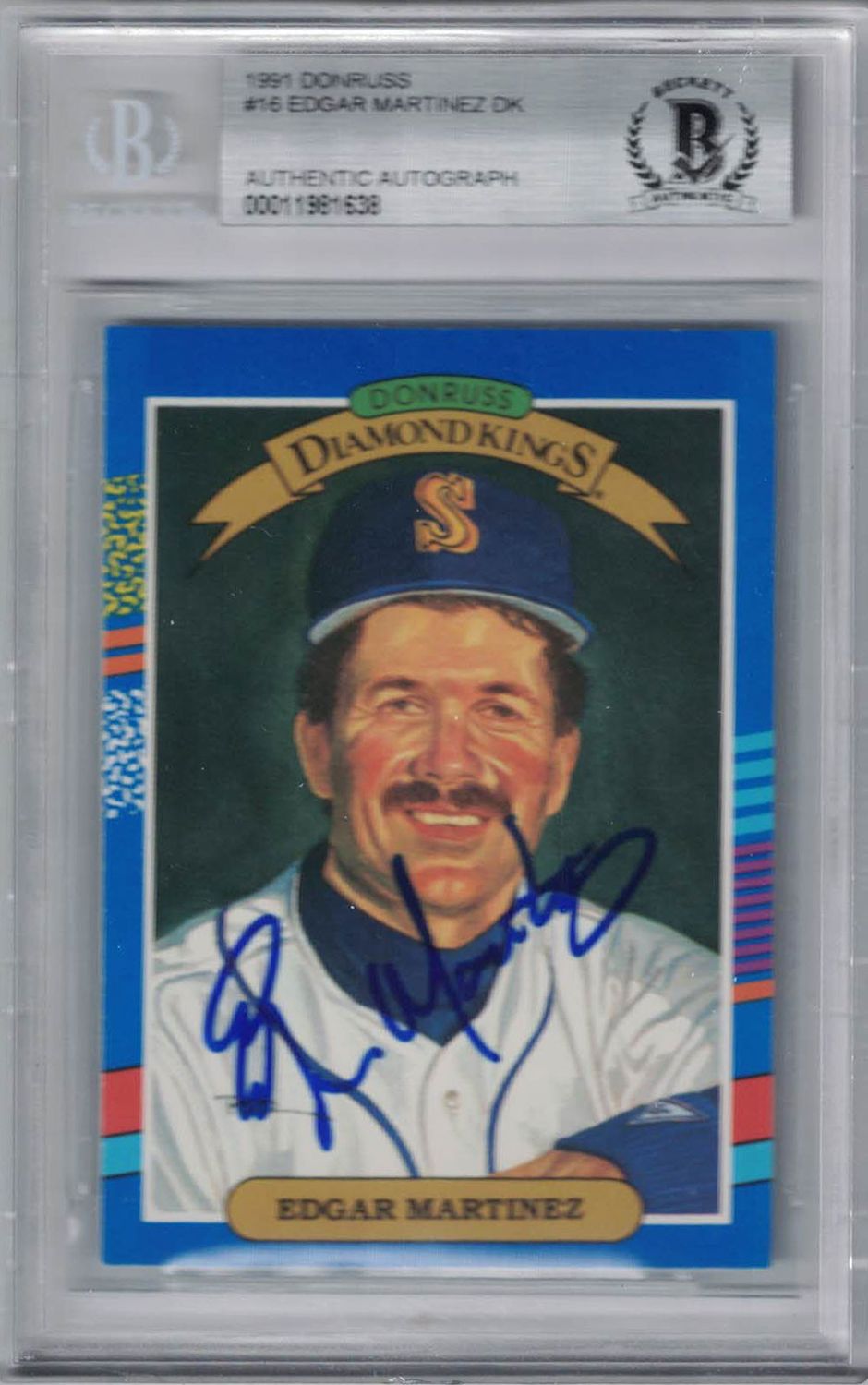 Edgar Martinez Autographed Mariners 1990 Donruss Diamond Kings Card BAS