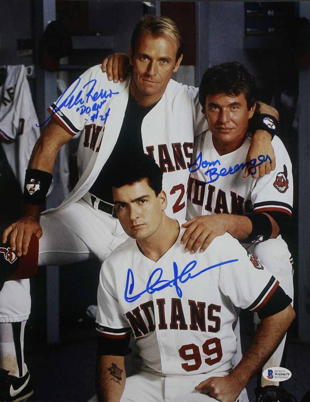 Charlie Sheen Berenger &amp; Bernsen Signed Major League 11x14 Photo BAS