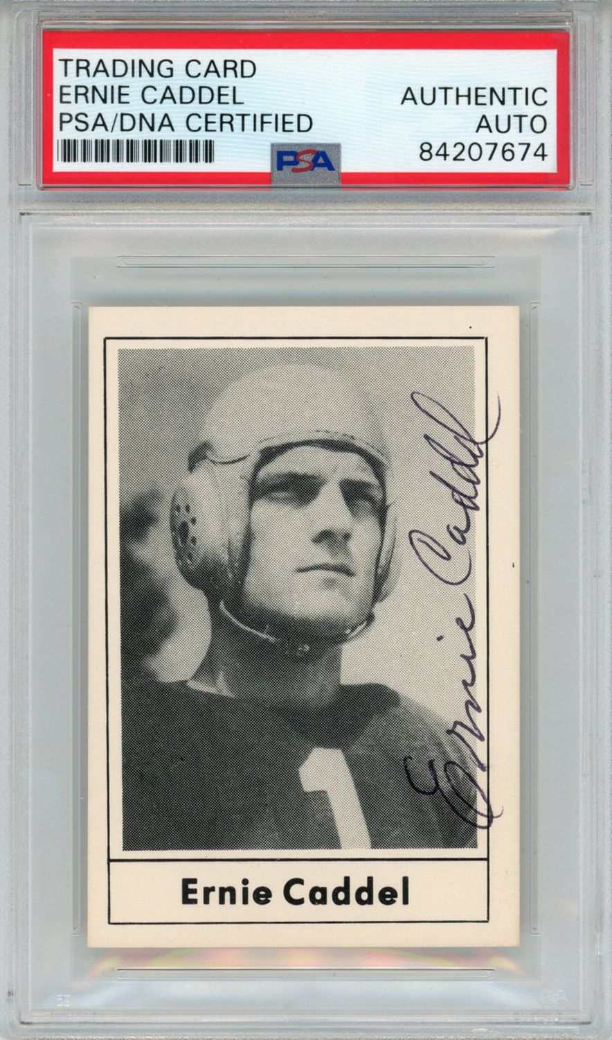 Ernie Caddel Autographed 1977 Touchdown Club #8 Trading Card PSA Slab