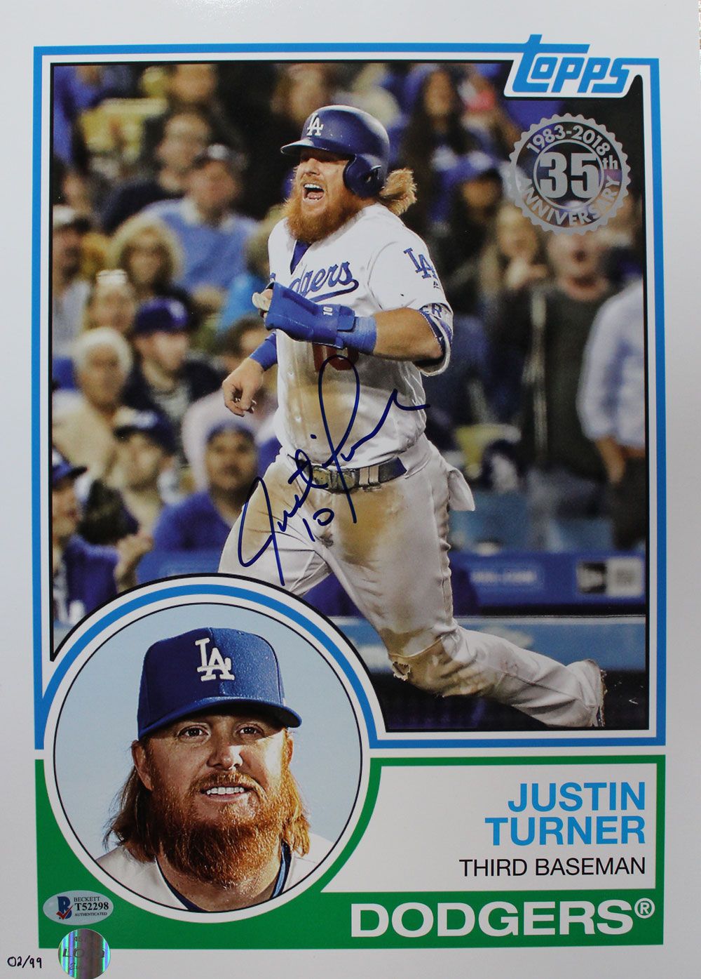 Justin Turner Signed Los Angeles Dodgers Topps Tribute 10x14 Card BAS