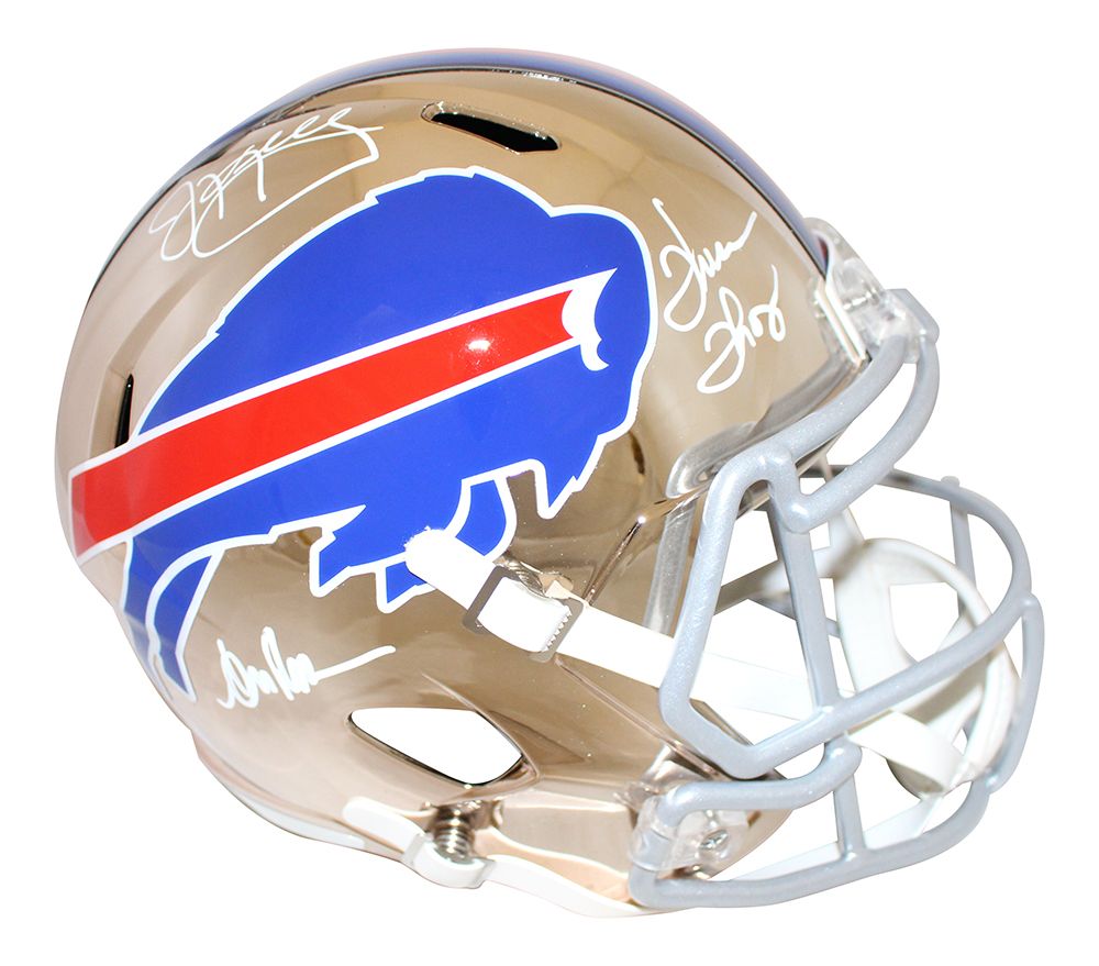 Jim Kelly Thomas &amp; Reed Autographed Buffalo Bills F/S Chrome Helmet JSA