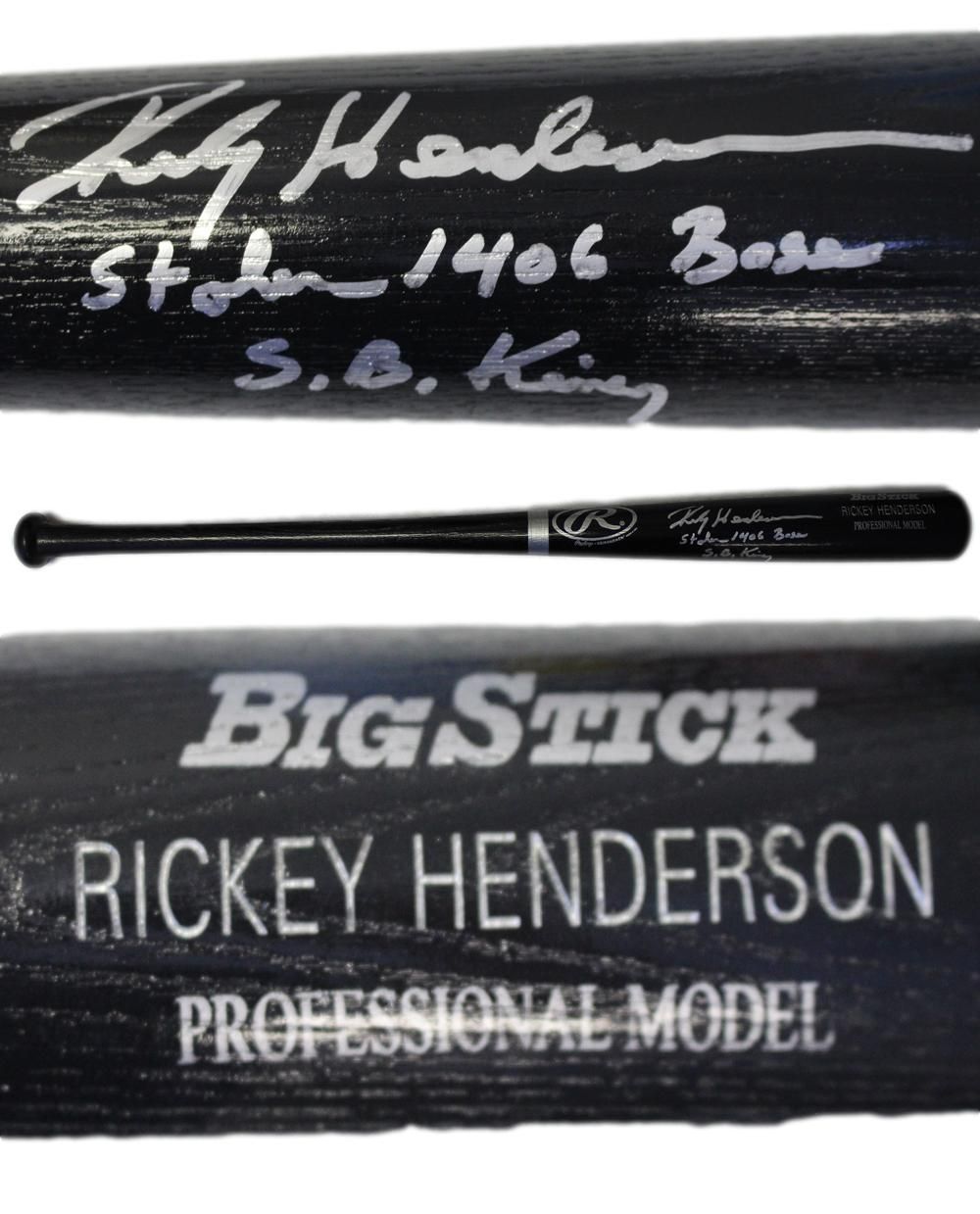 Rickey Henderson Signed Oakland Athletics Black Big Stick Bat 1406 SB BAS