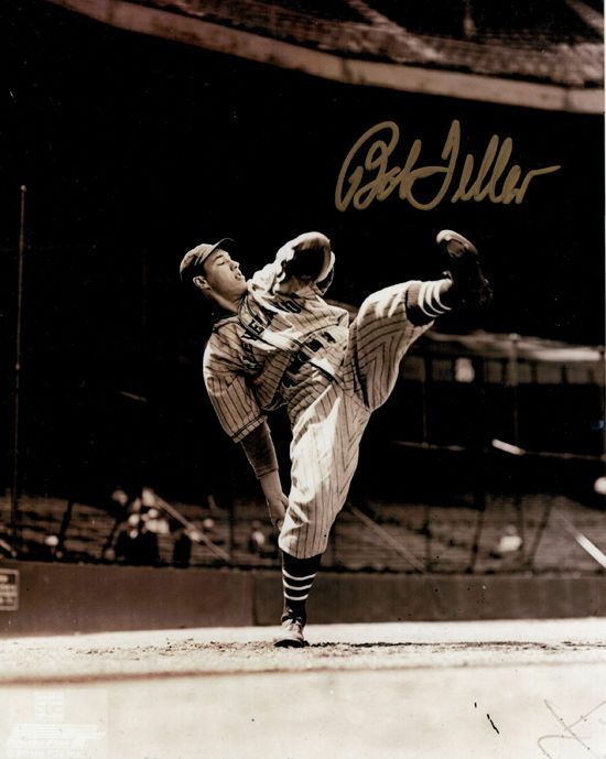 Bob Feller Autographed Cleveland Indians 8x10 Photo (High Leg Kick)