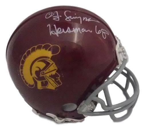 OJ Simpson Autographed USC Trojans Mini Helmet Heisman 68 in White JSA