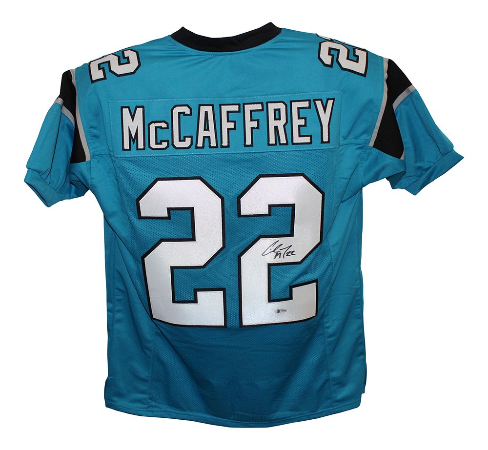 Christian McCaffrey Autographed/Signed Pro Style Blue XL Jersey BAS