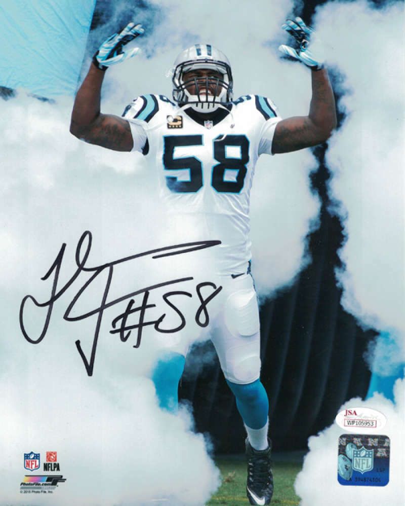 Thomas Davis Autographed Carolina Panthers 8x10 Photo (smoke white) JSA