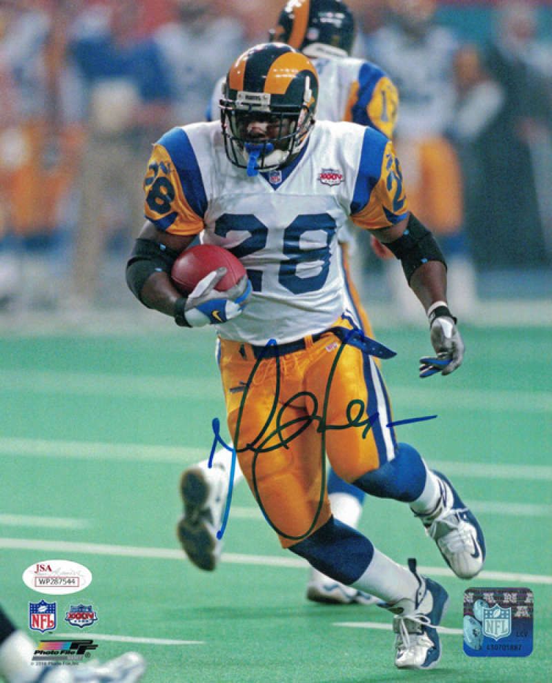 Marshall Faulk Autographed Los Angeles Rams 8x10 Photo JSA