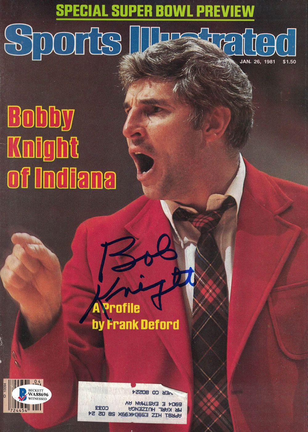 Bob Knight Signed Indiana Hoosiers 1981 Sports Illustrated Magazine BAS