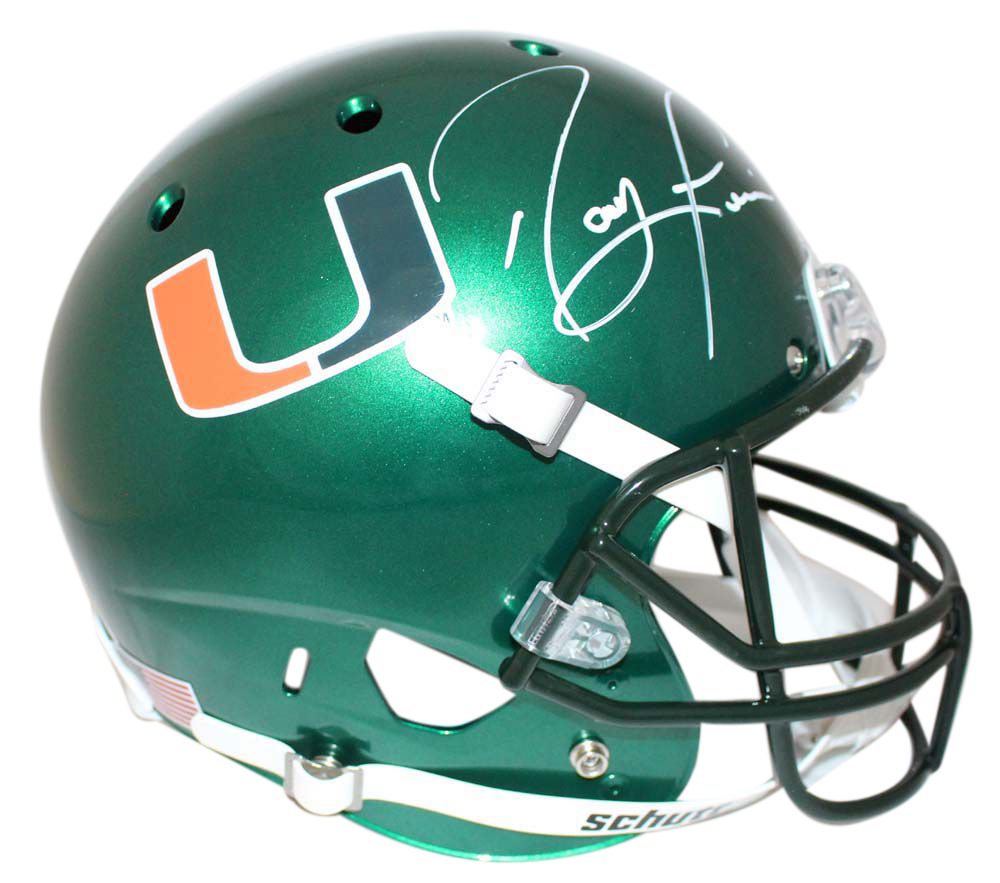 Ray Lewis Autographed Miami Hurricanes Green Schutt Replica Helmet JSA