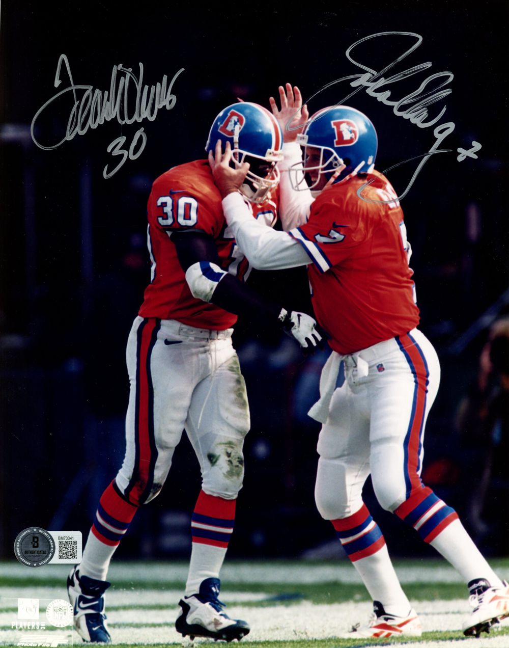 John Elway &amp; Terrell Davis Signed Denver Broncos 8x10 Photo BAS 45114