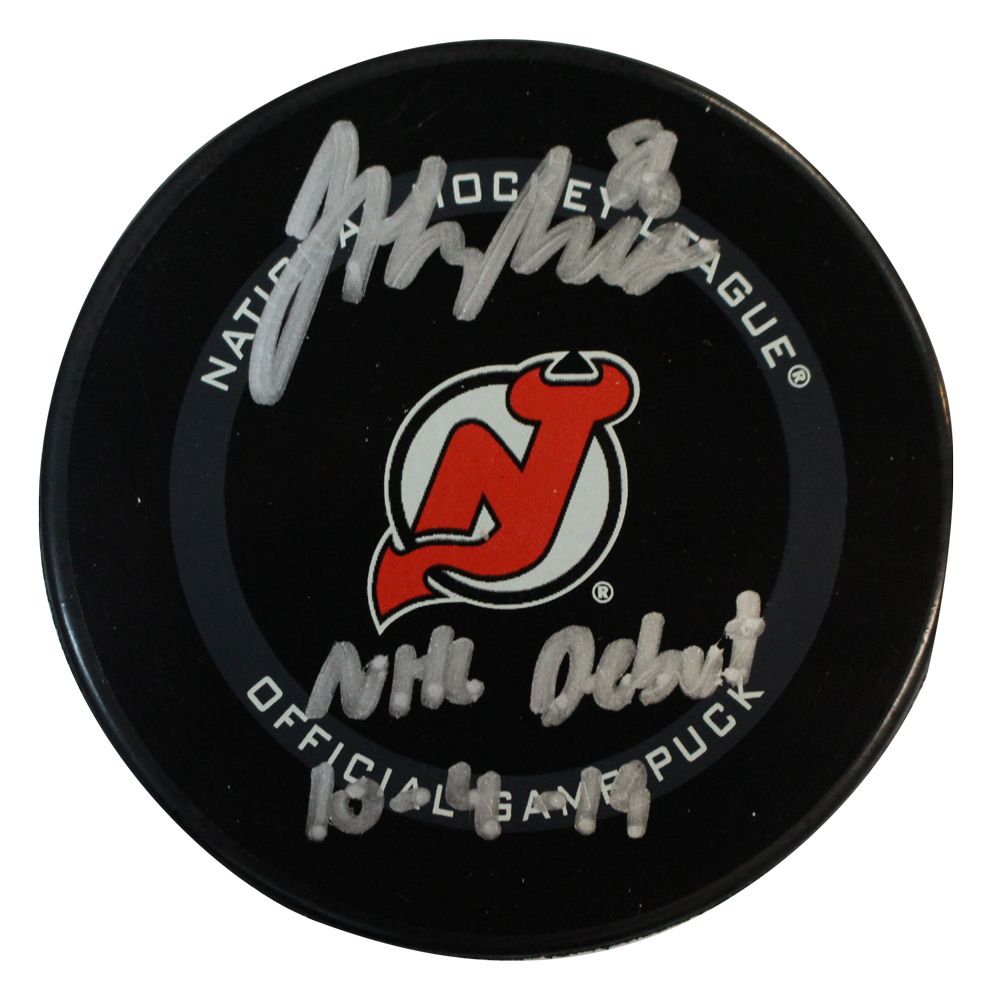 Jack Hughes Autographed New Jersey Devils Hockey Puck NHL Debut Fanatics