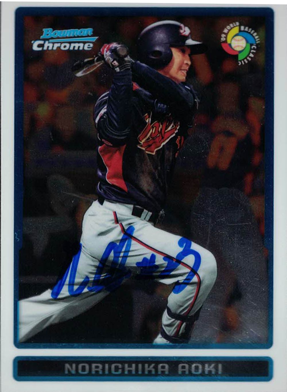 Norichika Aoki Autographed Japan 2009 WBC Bowman Chrome Trading Card