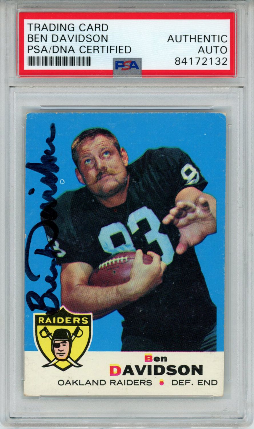 Ben Davidson Autographed 1969 Topps #128 Trading Card PSA Slab