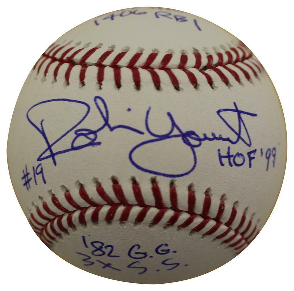 Robin Yount Autographed Milwaukee Brewers OML Baseball 6 Insc JSA