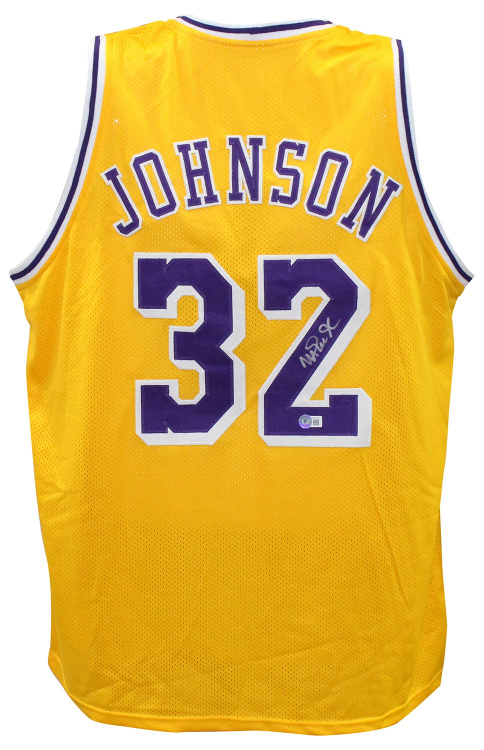 Magic Johnson Autographed/Signed Pro Style Yellow XL Jersey Beckett