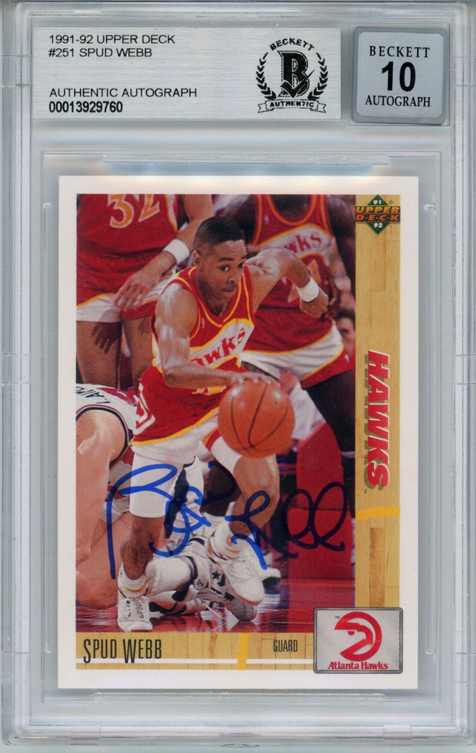 Spud Webb Autographed 1991 Upper Deck #251 Trading Card Beckett Slab