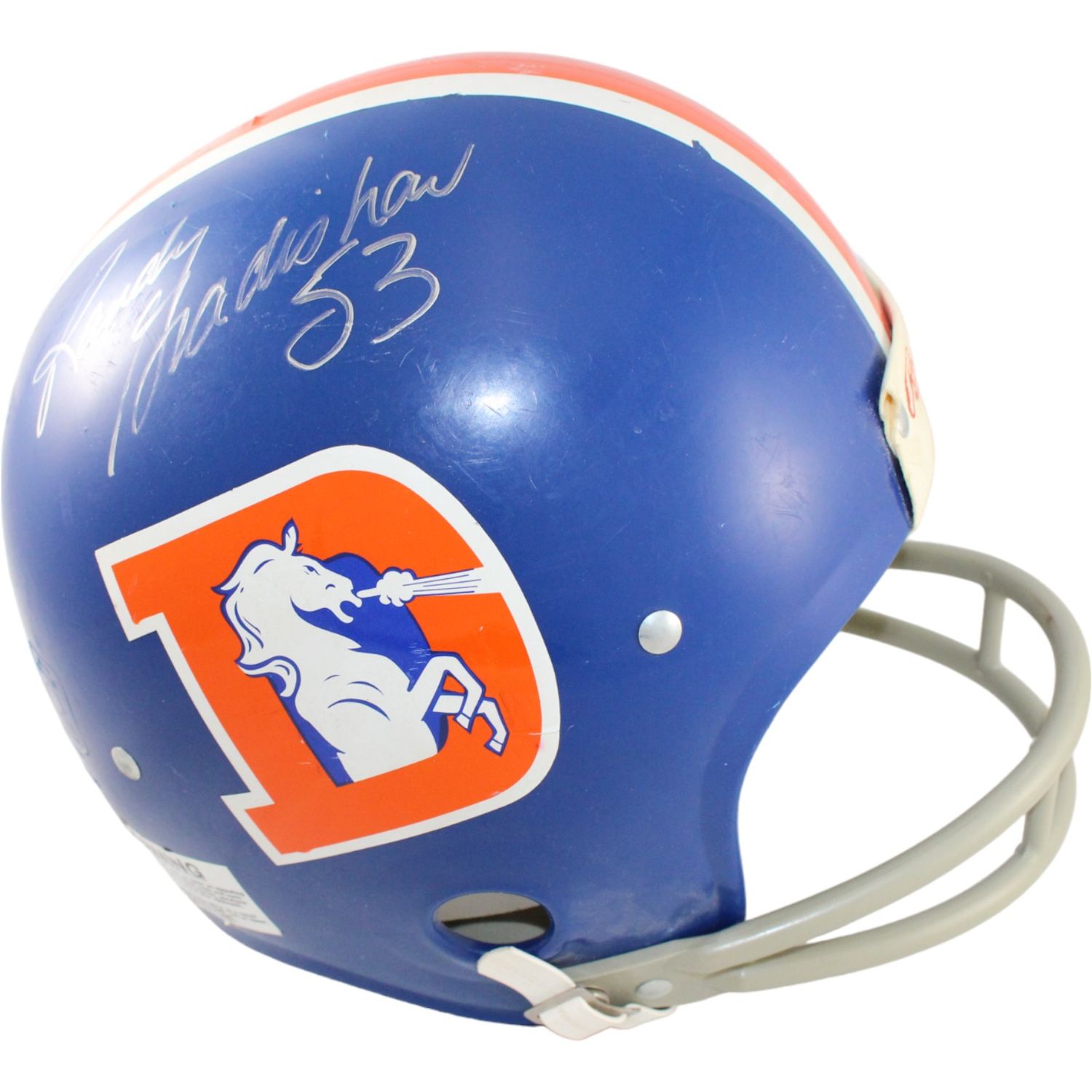 Randy Gradishar Signed Broncos Rawlings F/S 2-Bar RK Helmet Beckett 44292