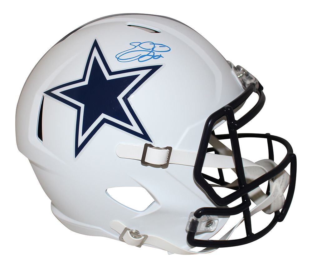 Emmitt Smith Autographed Dallas Cowboys F/S Flat White Helmet BAS