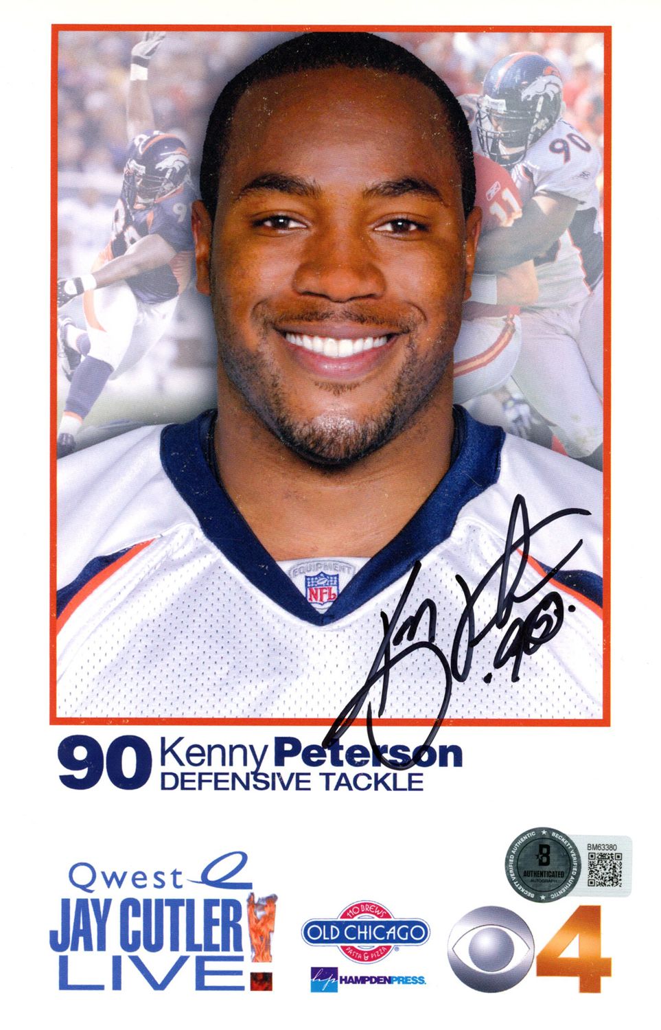 Kenny Peterson Signed Denver Broncos 8.5x6.5 Quest Ad Card Beckett 45094