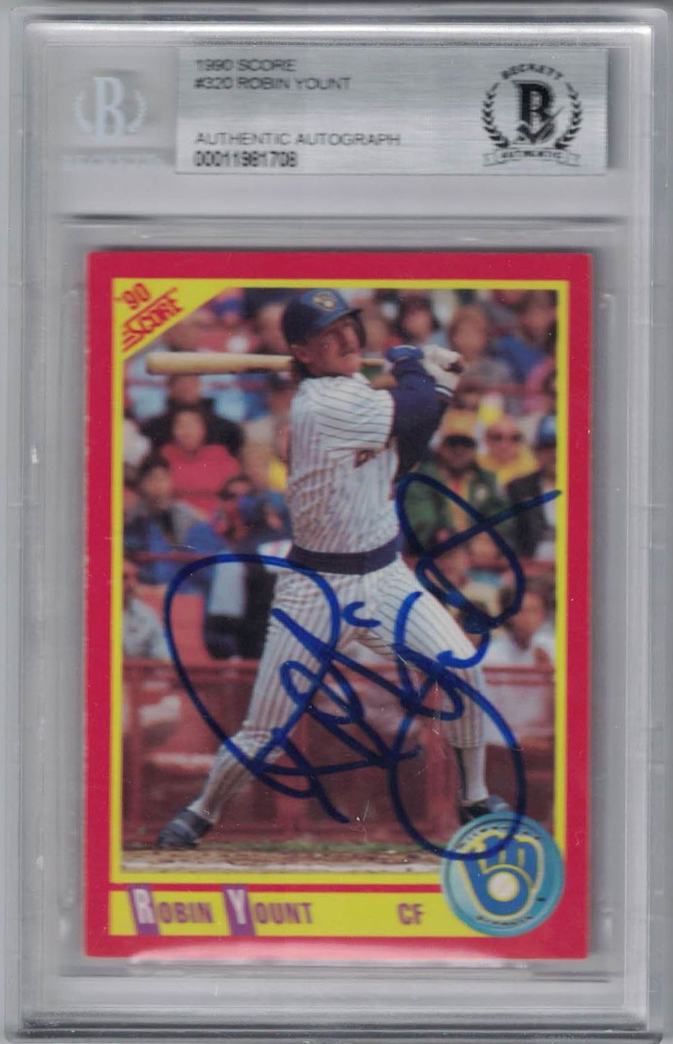 Robin Yount Signed Milwaukee Brewers 1990 Score #320 Trading Card BAS