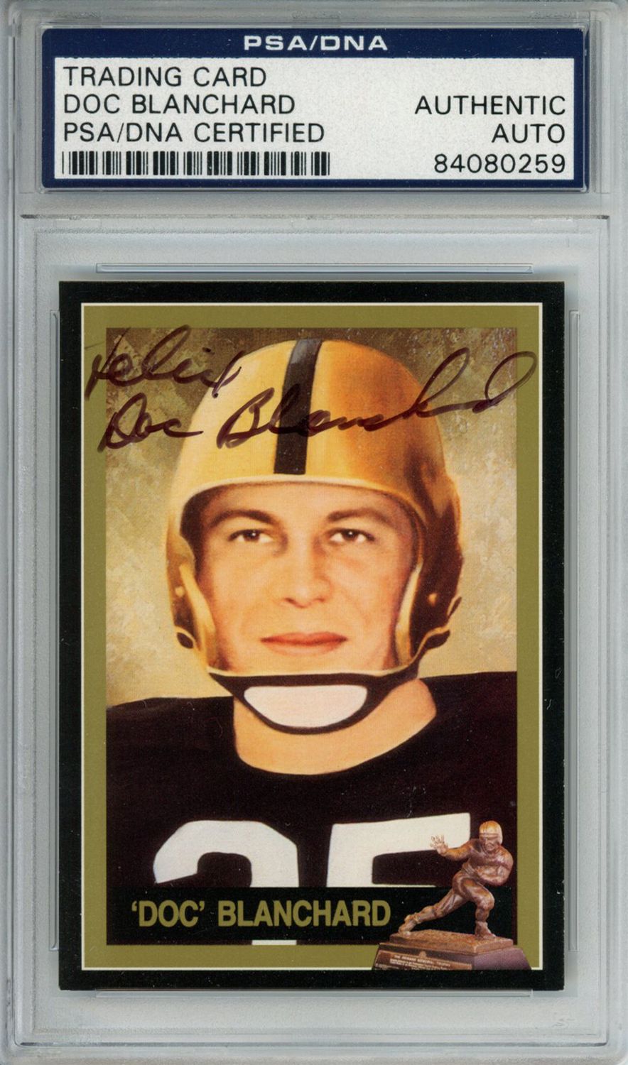 Doc Blanchard Autographed 1991 Downtown Athletic #11 Card PSA Slab