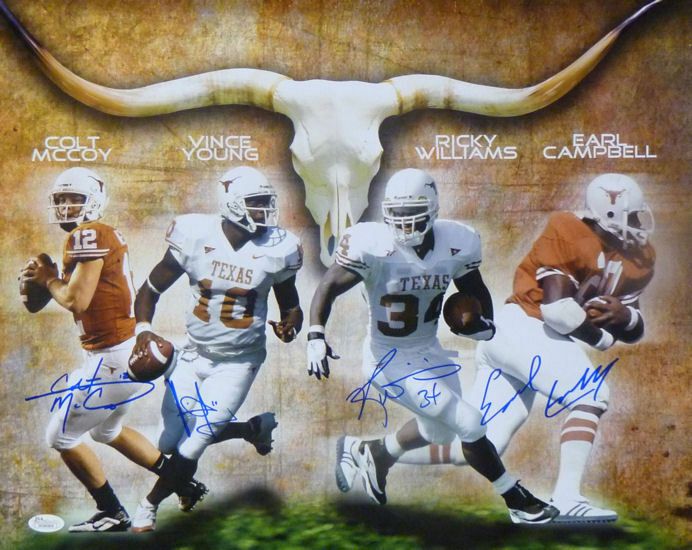 University of Texas Longhorns Legends (McCoy, Williams, Young, Campbell) Autographed 16x20 Photo JSA