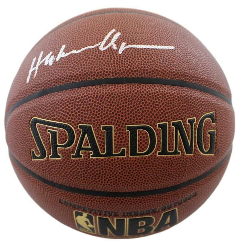 Hakeem Olajuwon Autographed Houston Rockets Spalding Basketball in Silver JSA