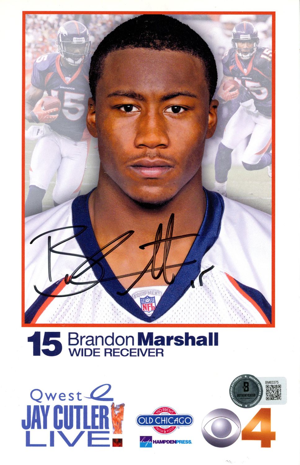 Brandon Marshall Signed Denver Broncos 8.5x6.5 Quest Ad Card Beckett 45086