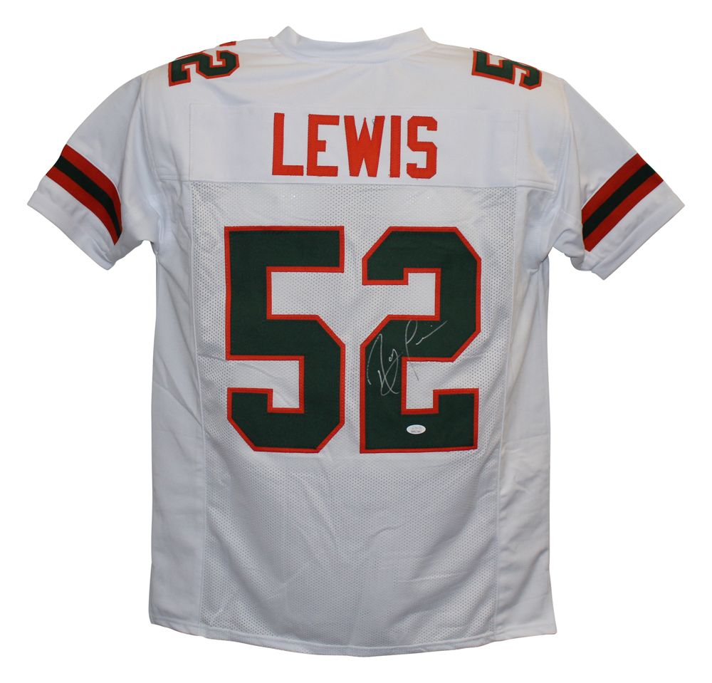 Ray Lewis Autographed/Signed Miami Hurricanes White XL Jersey JSA