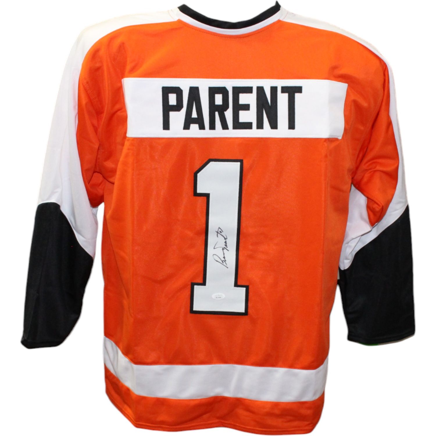 Bernie Parent Autographed/Signed Pro Style Orange Jersey JSA