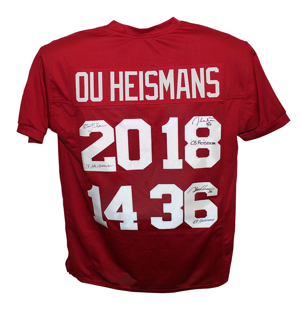 Steve Owens Billy Sims &amp; Jason White Signed College Style Red XL Jersey