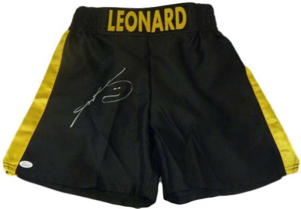 Sugar Ray Leoanrd Autographed Boxing Trunks (black) JSA
