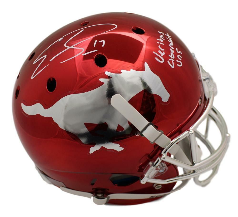 Emmanuel Sanders Autographed SMU Mustangs Replica Chrome Helmet Insc JSA