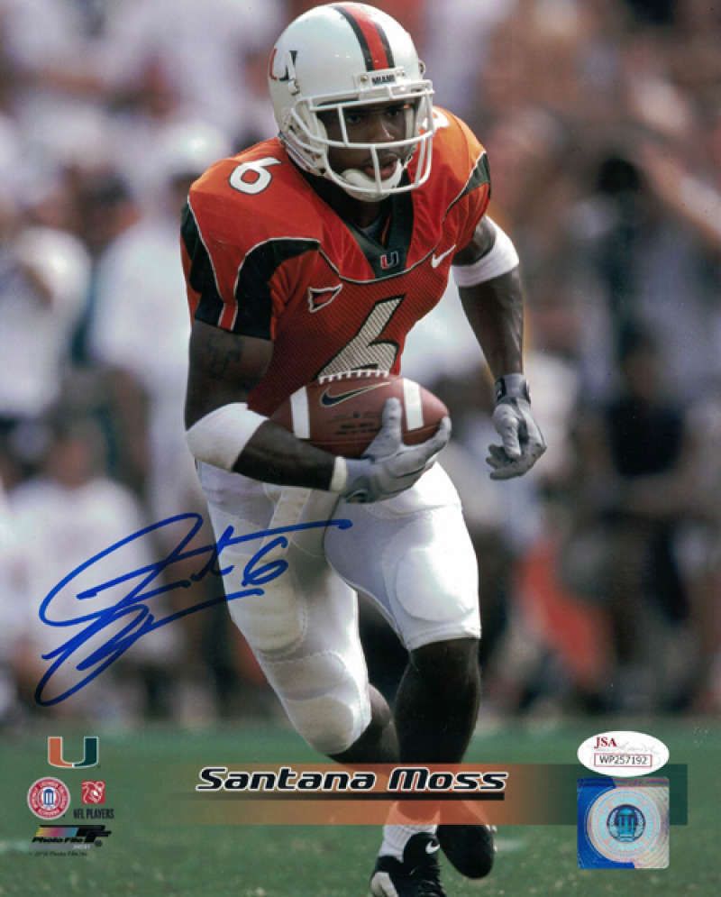 Santana Moss Autographed Miami Hurricanes 8x10 Photo JSA