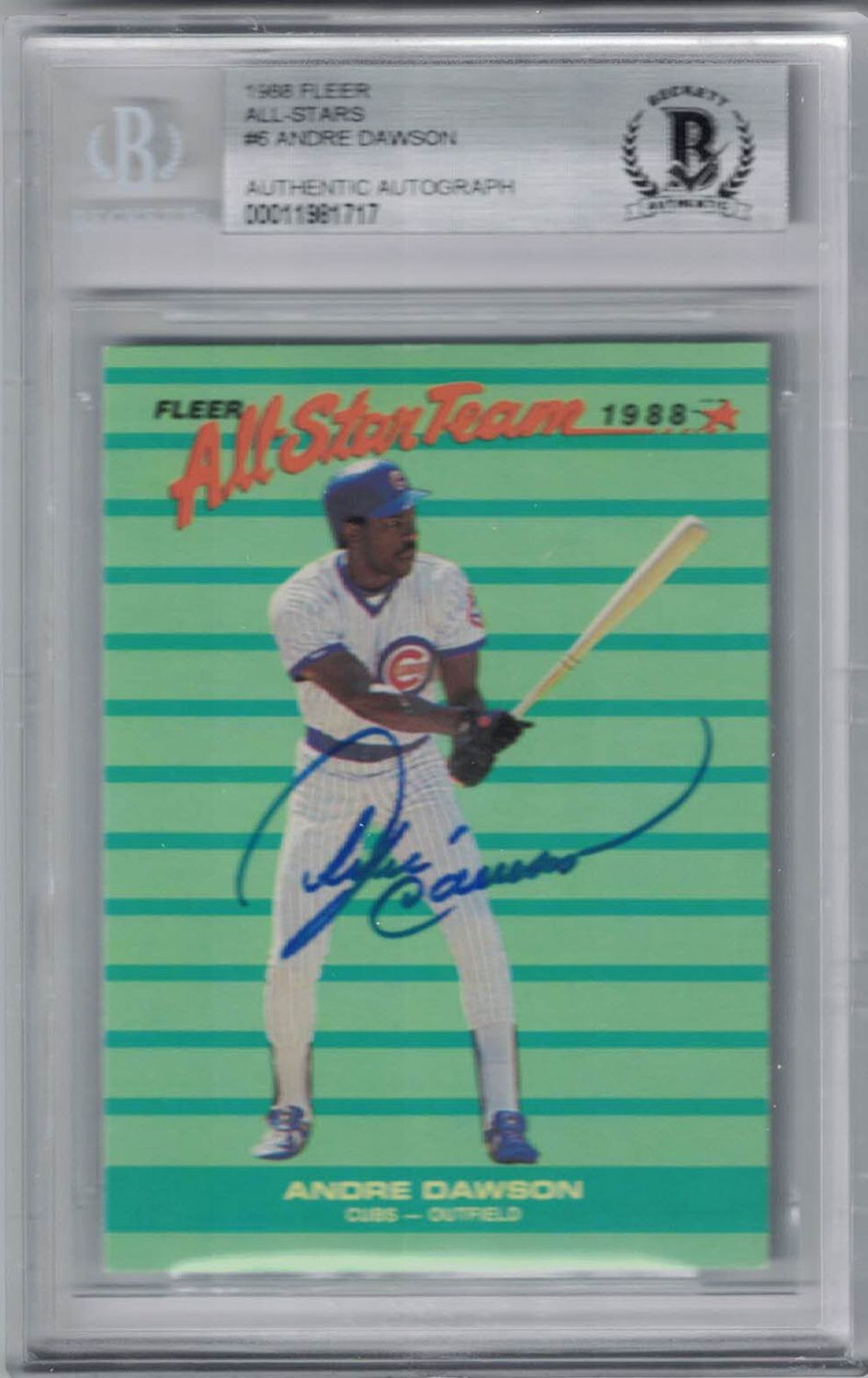 Andre Dawson Autographed Chicago Cubs 1988 Fleer #6 Trading Card BAS