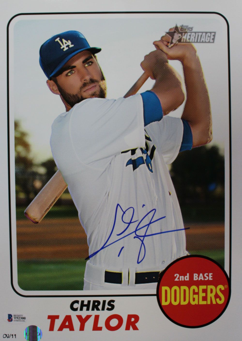 Chris Taylor Signed Los Angeles Dodgers Topps Heritage 10x14 Card BAS