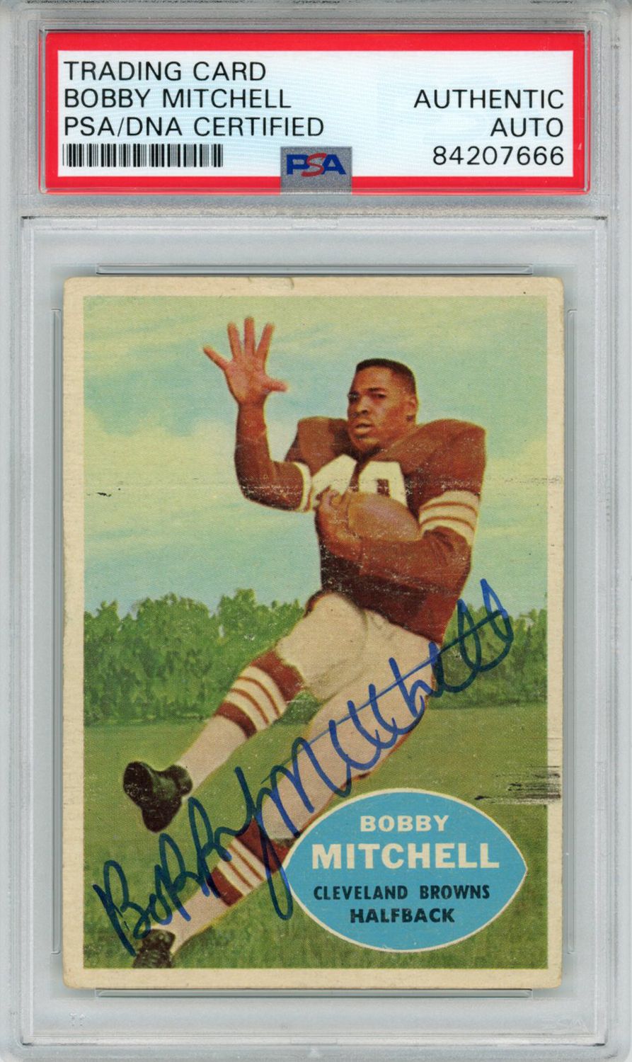 Bobby Mitchell Autographed/Signed 1960 Topps #25 Trading Card PSA Slab